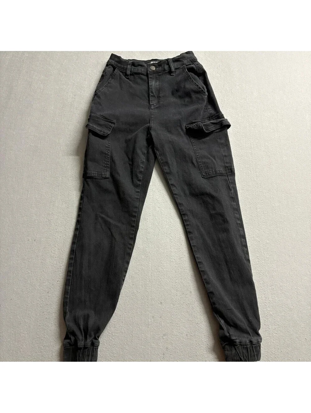 Hot Topic Cargo Jogger Pants Womens XS Black Denim High Rise Stretch Utility